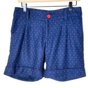 Paraella Royal blue w red polkadots pleated cuffed casual shorts medium M B147